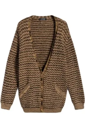 Twin-Set Strik, Dame, Brun, S, Uld, Jacquard Cardigan med knaplukning