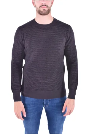 KANGRA CASHMERE Strik, Herre, Brun, XL, Uld, Mønstret rundhals sweater