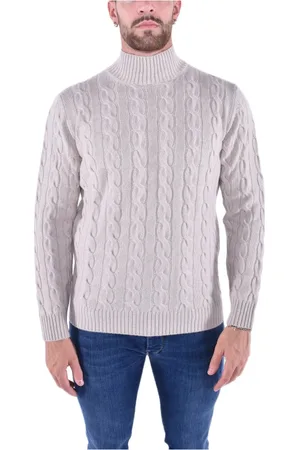 KANGRA CASHMERE Strik, Herre, Grå, L, Uld, Fantasy Flettede Lupetto Sweater