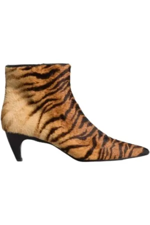 Twin-Set Sko, Dame, Brun, 36 EU, Læder, Tiger Print Læder Ankelstøvler