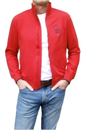 Aeronautica Militare Sweathshirts & Hoodies, Herre, Rød, XL, Bomuld, Zipper Gilet med Frecce Tricolori Broderi