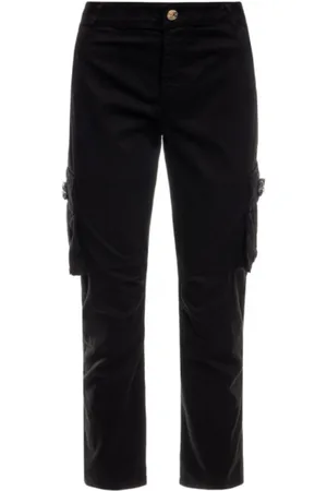 Twin-Set Bukser, Dame, Sort, W25, Bomuld, Sorte Cargo Jeans med Diamantblomsterlommer