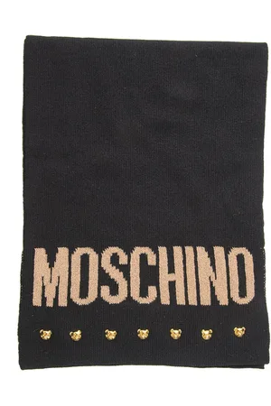 Moschino Tilbehør, Dame, Sort, ONE SIZE, Uld, Logo Studs Tørklæde med Lurex Detaljer