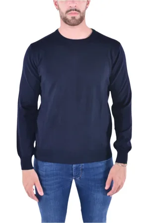 KANGRA CASHMERE Sweathshirts & Hoodies, Herre, Blå, XL, Uld, Blå Crew Neck Sweater