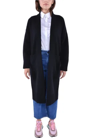 KANGRA CASHMERE Strik, Dame, Sort, L, Uld, Sort strikket cardigan til kvinder