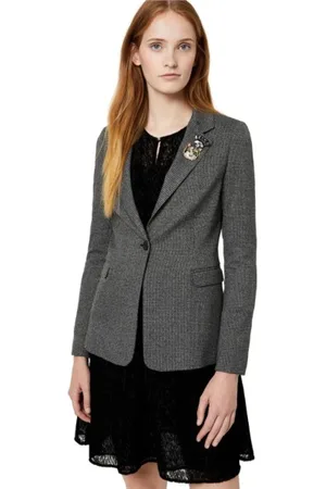 Liu Jo Jakke, Dame, Grå, XL, Pied-de-Poule Blazer med aftagelig stenbroche