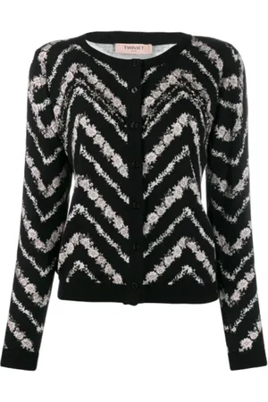 Twin-Set Strik, Dame, Flerfarvet, XS, Uld, Chevron Blomstret Motiv Cardigan