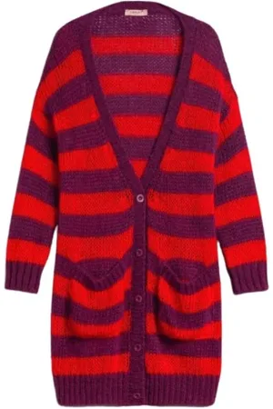 Twin-Set Strik, Dame, Rød, M, Uld, Stribet Maxi Cardigan