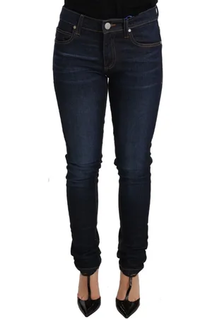 VERSACE Jeans, Dame, Blå, W26, Uld, Mørkeblå Skinny Jeans med Lav Talje
