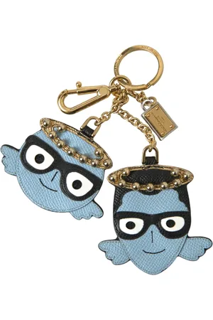 Dolce & Gabbana Tilbehør, Dame, Blå, ONE SIZE, Læder, Blå Angel Læder Nøglering Nøglering