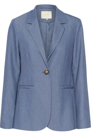 Kaffe Jakke, Dame, Blå, M, Polyester, Vintage Indigo Blazer med Klassisk Krave og Knaplukning