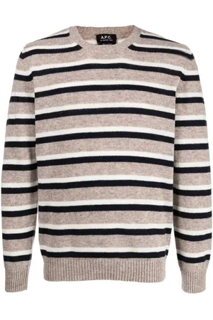 A.P.C. Strik, Herre, Grå, S, Uld, Stribet Brun Strik Trøje