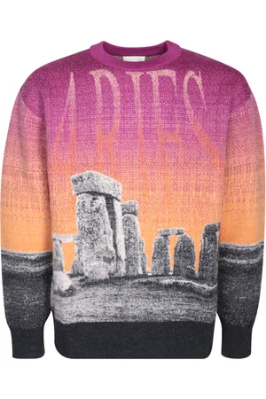 ARIES Sweathshirts & Hoodies, Herre, Flerfarvet, S, Uld, Multifarvet Intarsia-Strik Sweatshirt