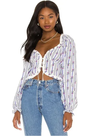 For Love & Lemons Top, Dame, Blå, S, Uld, Dalia Crop Top - Stilfuld og Moderne