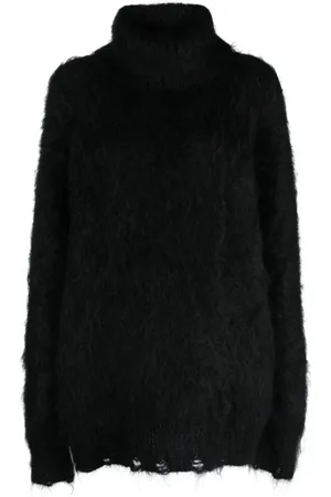 JUNYA WATANABE Strik, Dame, Sort, S, Uld, Sort uldblandet sweater med høj hals