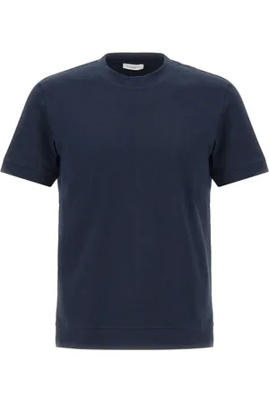 Paolo Pecora Top, Herre, Blå, 2XL, Bomuld, Herreblå Bomuld T-shirt med Logo Label