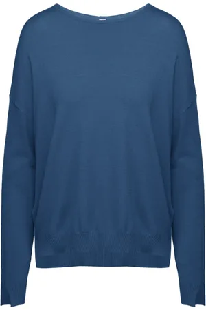 Bomboogie Strik, Dame, Blå, L, Uld, Viskoseblanding Pullover med U-B?d Halsudsk?ring