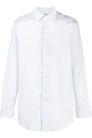 Etro Skjorte, Herre, Hvid, 3XL, Bomuld, Mønstret Jacquard Bomuldsskjorte