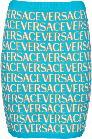 VERSACE Nederdel, Dame, Blå, S, Uld, Metallic Pinafore Nederdele