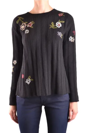 RED Valentino Strik, Dame, Sort, S, Blomstret Boho Oversized Striktrøje