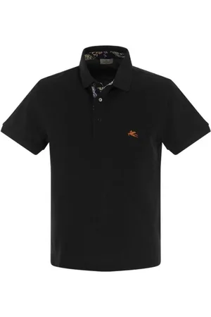 Etro Top, Herre, Sort, M, Bomuld, Piqué Polo Shirt med Broderet Pegasus