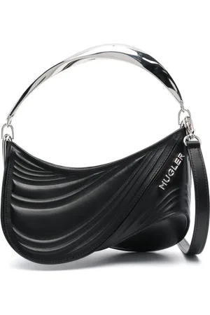 MUGLER Taske, Dame, Sort, ONE SIZE, Uld, Sort Spiral Curve Præget Tote Taske