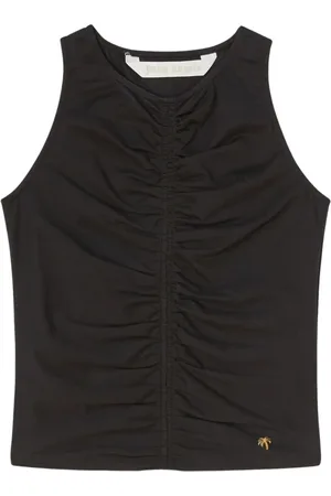 Palm Angels Top, Dame, Sort, M, Uld, Sort jersey top med rynkedetalje foran