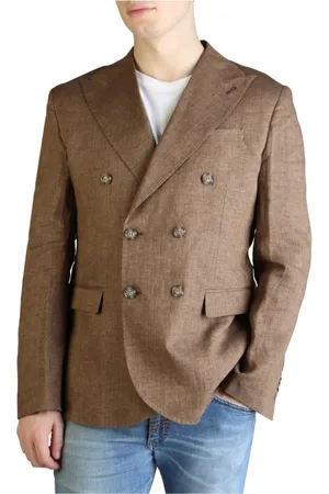 YES ZEE BY ESSENZA Jakke, Herre, Brun, S, Linned, Linned Blazer med Knapper og Lommer