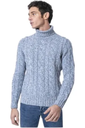 Gran Sasso Strik, Herre, Blå, XL, Uld, Turtleneck