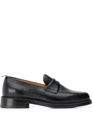 Thom Browne Sko, Herre, Sort, 40 1/2 EU, Læder, Sorte Penny Loafers med Brogue Detaljer
