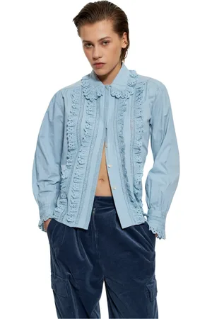 Antik Batik Bluser & Skjorter, Dame, Blå, M, Bomuld, Diane rynket bluse