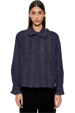 Antik Batik Bluser & Skjorter, Dame, Blå, S, Bomuld, Diane rynket bluse