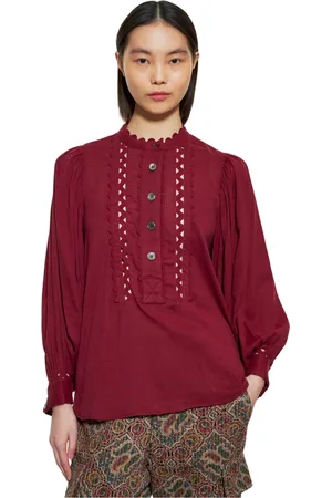 Antik Batik Bluser & Skjorter, Dame, Rød, XS, Bomuld, Aya åbenværk bluse