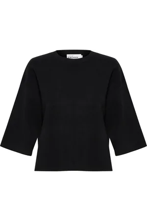 Karen by Simonsen Bluser & Skjorter, Dame, Sort, 2XS, Polyester, Enkel Striktrøje med Halvlange Ærmer