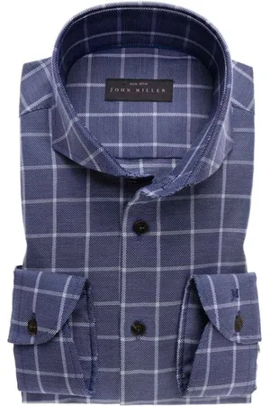 john miller Skjorte, Herre, Blå, 2XL, Uld, Blå langærmede skjorter