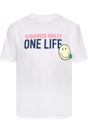 Dsquared2 Top, Dame, Hvid, XL, Bomuld, One Life One Planet Smiley T-shirt med print