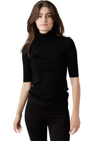 Filippa K Top, Dame, Sort, L, Uld, Blød Top med Albueærmer og Kol Hals