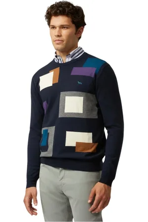 HARMONT&BLAINE Strik, Herre, Blå, L, Uld, Tidløs Crew Neck Sweater