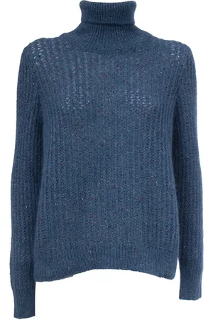 Gran Sasso Strik, Dame, Blå, M, Uld, Slim Fit Højhalset Trøje