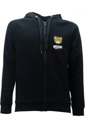 Moschino Sweathshirts & Hoodies, Herre, Sort, 2XL, Bomuld, Sort hættetrøje med logo patch