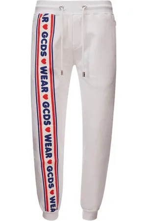 GCDS Bukser, Herre, Hvid, L, Bomuld, Hvide Sweatpants med Logo