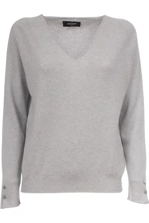 Gran Sasso Strik, Dame, Grå, XS, Cashmere, Cashmere Sweater med V-hals