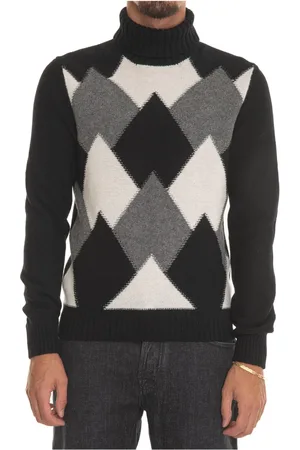 Gran Sasso Strik, Herre, Sort, M, Uld, Turtleneck Pullover med Diamantmønster