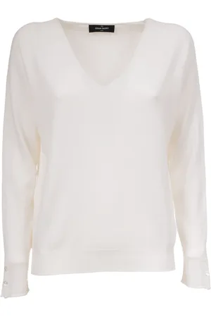 Gran Sasso Strik, Dame, Hvid, L, Cashmere, Cashmere Sweater med V-Hals