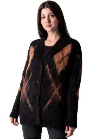 Roberto Collina Strik, Dame, Sort, S, StrikIntarsia Cardigan i Sort og Brun