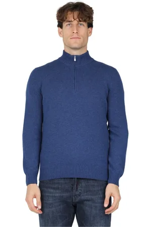 Gran Sasso Strik, Herre, Blå, 2XL, Uld, Halv-Zip Turtleneck Sweater