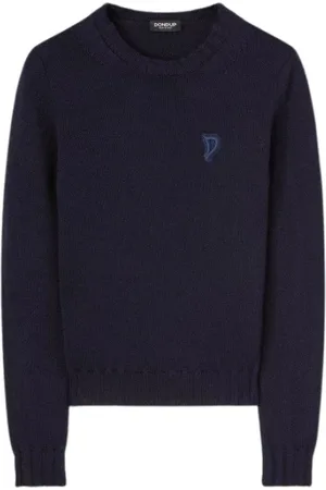 Dondup Strik, Dame, Blå, M, Uld, Uld Crewneck Sweater med Patch
