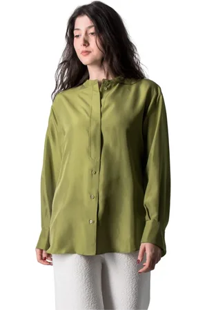 Dorothee Schumacher Bluser & Skjorter, Dame, Grøn, S, Heritage Ease Bluse i Vasket Silke - Moos Grøn