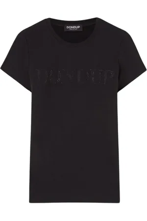 Dondup Top, Dame, Sort, M, Bomuld, Slim Jersey T-shirt med Rhinestone Logo