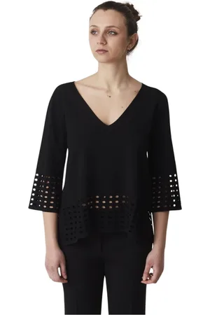 KANGRA CASHMERE Bluser & Skjorter, Dame, Sort, 2XL, Uld, Mønstret Pullover